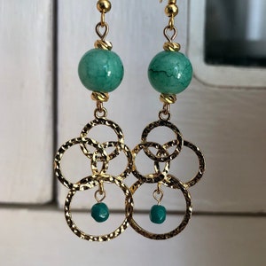 Pretty gold earrings with jade beads, gold and green earrings, handmade earrings, gift for her