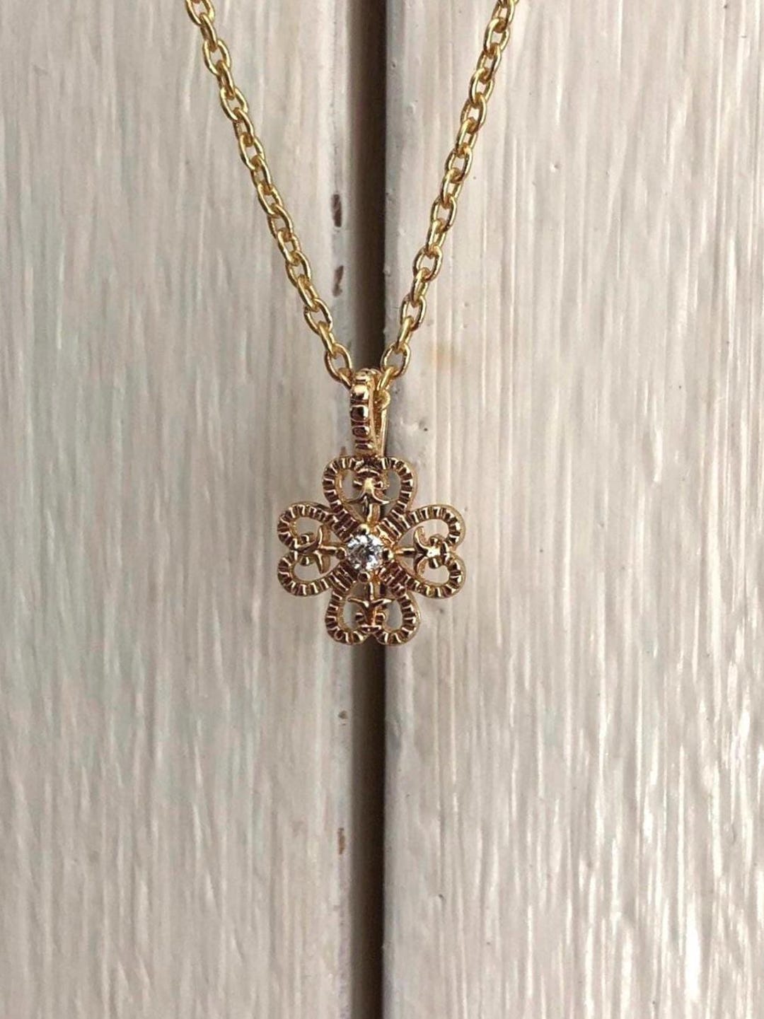 24k Gold Plated Necklace and 14k Gold Plated Four Leaf Clover Pendant ...