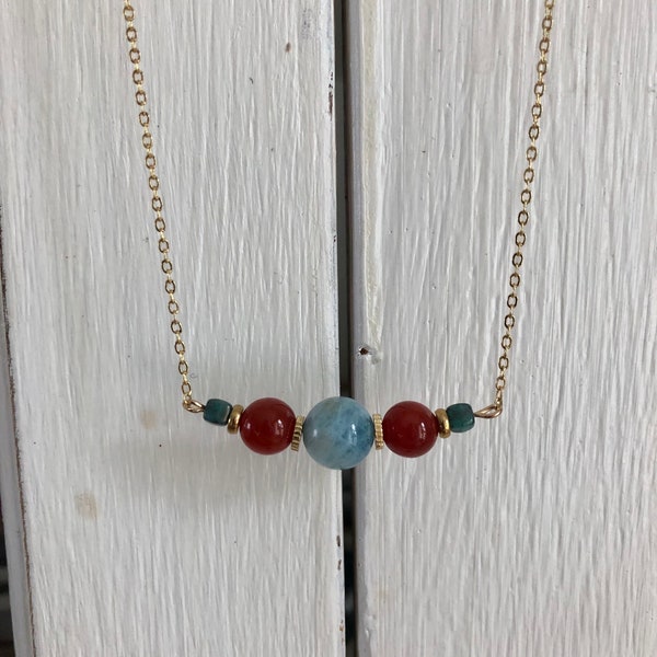 Very pretty choker gilded with 24k fine gold with natural blue and red pearls, minimalist necklace, women's gift, gift for her