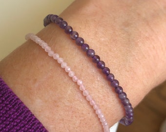 Superb little bracelet in small purple quartz beads of 3mm, adorable bracelet in natural pearls, pretty little bracelet in pearls