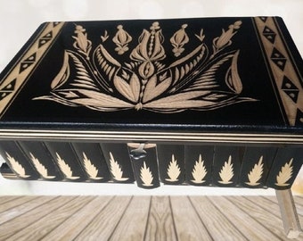 Giant magic puzzle box huge bigger box handcarved treasure wooden jewellery box with hidden key and storage place for money ring black