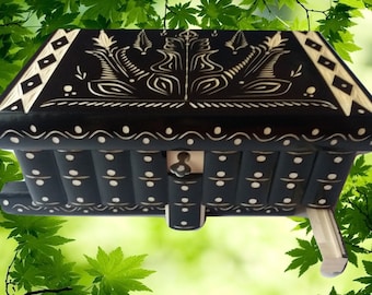 Huge wooden puzzle jewelry magic box black big storage special handcarved treasure hunting hidden key secret compartments family challange