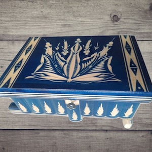 Big jewelry storage magic puzzle box blue with hidden key drawer magic opening huge treasure carved trinket box brain teaser
