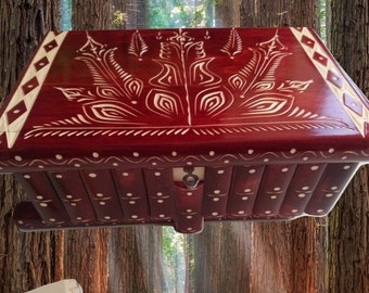 Giant puzzle box huge magic box carved treasure wooden jewelry box premium with hidden key secret storage place for money gold diamond red