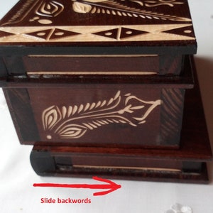 Big wooden magic jewelry puzzle box with hidden key secret opening storage brain teaser treasure trinket case drawer interesting gift toy image 2