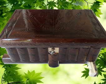 Huge wooden puzzle jewelry magic box coffee brown big storage special carved treasure hunting hidden key secret compartment family challange