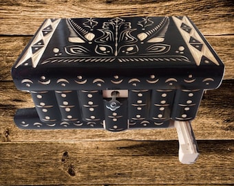 Big wooden magic jewelry puzzle box black hidden key secret opening storage brain teaser treasure trinket case drawer interesting gift toy