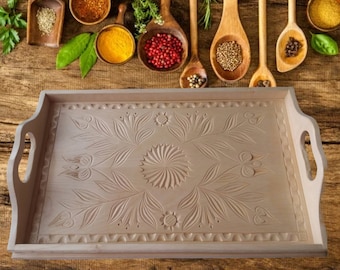 Handmade carved wooden tray serving dish salver decorative plate home decor unique rustic natural