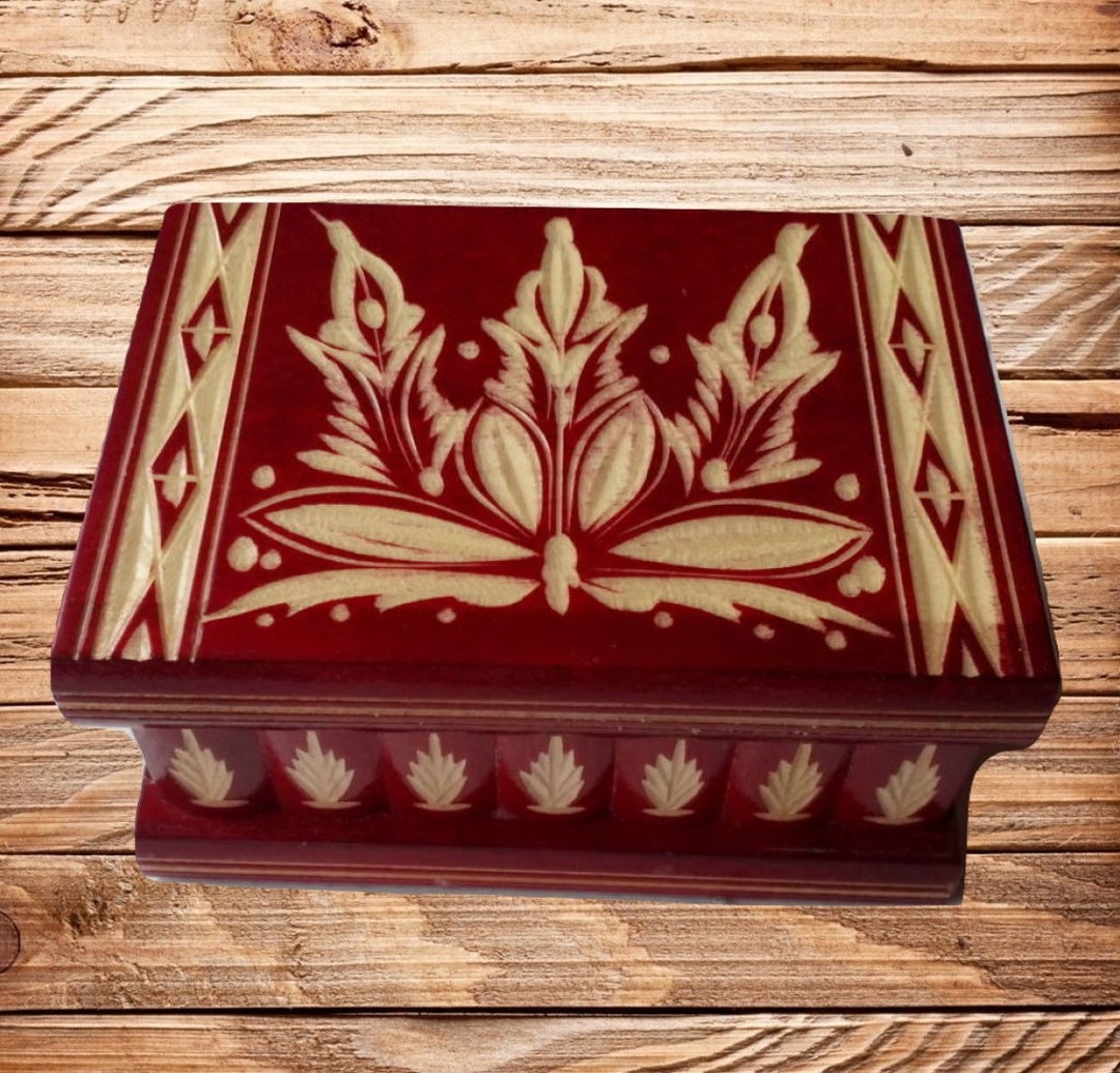 Handmade Wooden Puzzle Jewelry Box Red With Magic Opening and Etsy