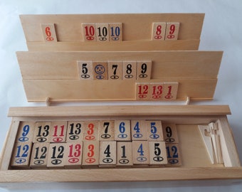 Big wooden rummy rummi family strategy memory game in wooden box with wooden piece