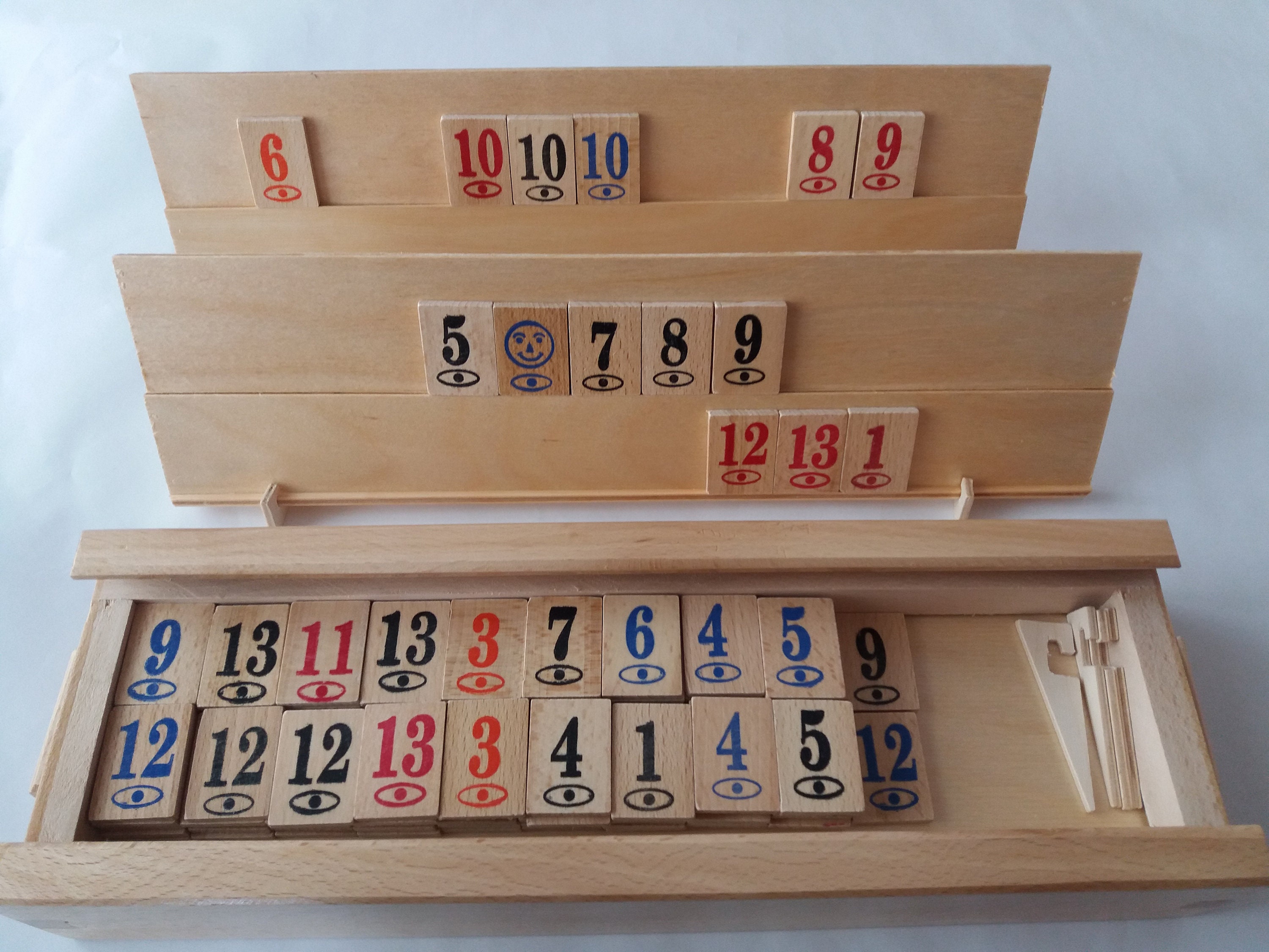 Big wooden rummy rummi family strategy memory game in wooden box with wooden piece