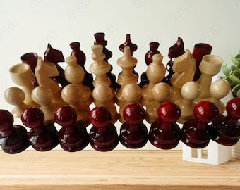 Hand lathed hazel wood chess piece set king 2.24 inch or 5.7 cm red