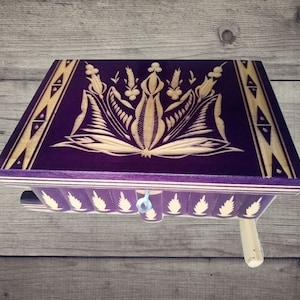 Big jewelry storage magic puzzle box deep violet with hidden key drawer magic opening huge treasure carved trinket box brain teaser