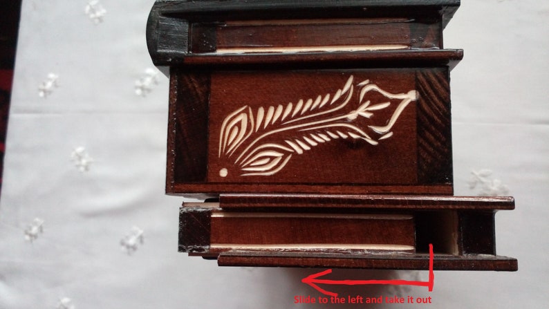 Big wooden magic jewelry puzzle box with hidden key secret opening storage brain teaser treasure trinket case drawer interesting gift toy image 4