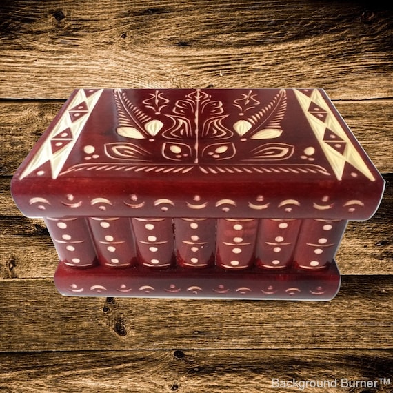 Big Wooden Magic Jewelry Puzzle Box Red With Hidden Key Secret Etsy