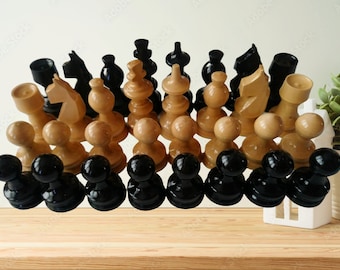 Jeu de pièces d'échecs en bois de noisetier tourné à la main, roi 2,24 pouces ou 5,7 cm noir