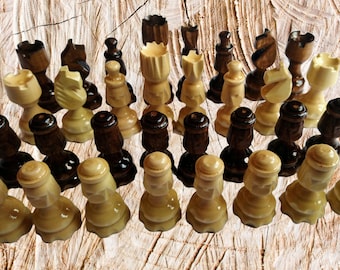 Hand lathe and hand carved special chess piece set from hazelnut wood