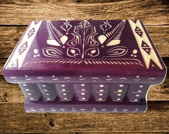 Big wooden magic jewelry puzzle box violet hidden key secret opening storage brain teaser treasure trinket case drawer interesting gift toy