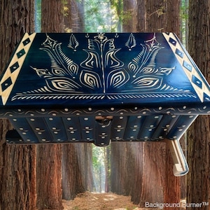Giant puzzle box huge magic box carved treasure wooden jewelry box premium with hidden key secret storage place for money gold diamond blue