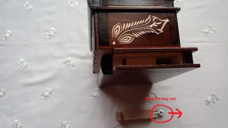 Big wooden magic jewelry puzzle box with hidden key secret opening storage brain teaser treasure trinket case drawer interesting gift toy image 5