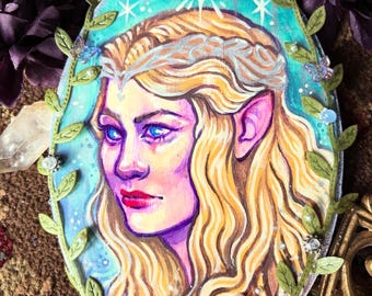 Galadriel Hand Painted Portrait on Wood
