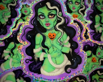 FrankenBabe - Halloween in Her Heart Sparkly Stickers