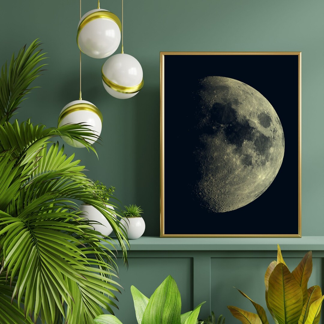 Moon Print Art Half Moon Printable Moon Phases Wall Art Celestial ...