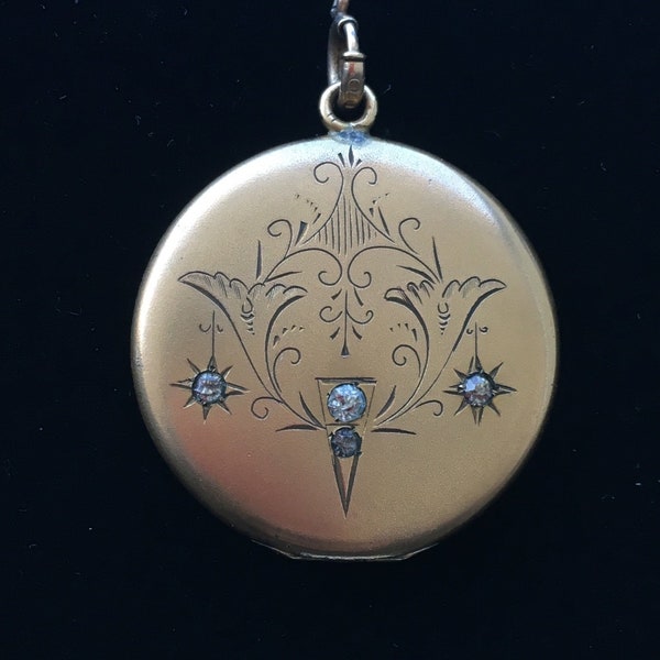 Elegant Gold-filled Victorian Locket on Incredible Antique Chain (and monogrammed "M" on back)