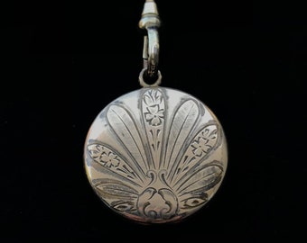 Unique Art Deco Gold-filled Locket Necklace with Engraved "D," Incredible Original Photographs, and Chunky Fob Chain