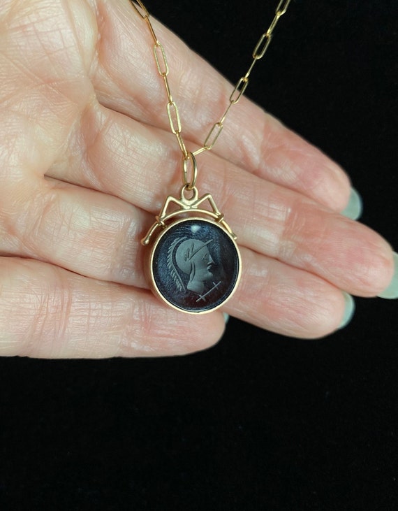 Dark Carnelian Intaglio Necklace with Carved Image