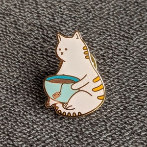 Enamel Pins - Tea Drinking Cat Cute Kitten Enamel Pin