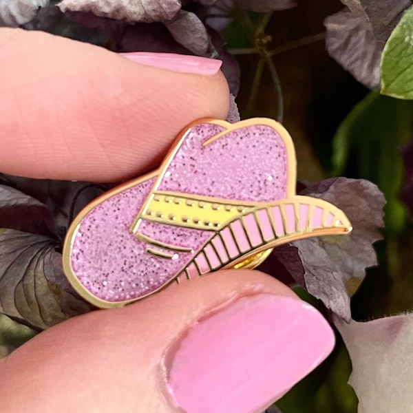 Enamel Pins - Glittery Pink Cowboy Hat Enamel Pin for Country Girls