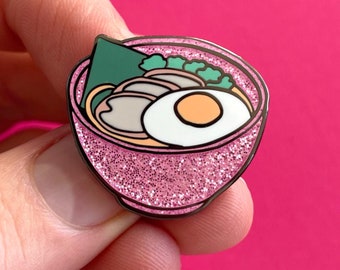 Enamel Pins - Sparkly Ramen Bowl Enamel Pin – Cute Foodie Lapel Pin for Japanese Culture Lovers - Kawaii Glitter Noodle Bowl Enamel Pin
