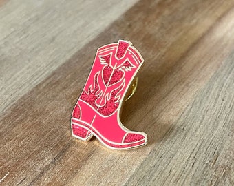 Enamel Pins - Pink Glitter Cowboy Boot Enamel Pin - A Perfect Gift for Country Girls