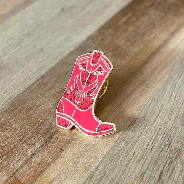 Enamel Pins - Pink Glitter Cowboy Boot Enamel Pin - A Perfect Gift for Country Girls