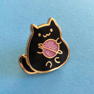 Enamel Pins - Cosmic Kitty Space Pin - Adorable Cat Holding Sparkly Planet Enamel Pin