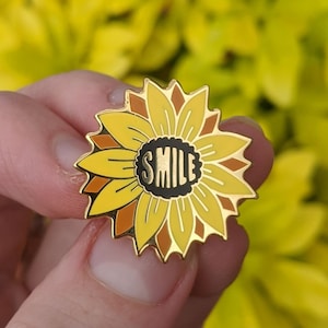Sunflower Smile Enamel Pin - Gold Plated Summer Accessory
