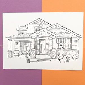 Personalised House Drawing - Custom Black and White Home Print Illustration Wall Art Portrait