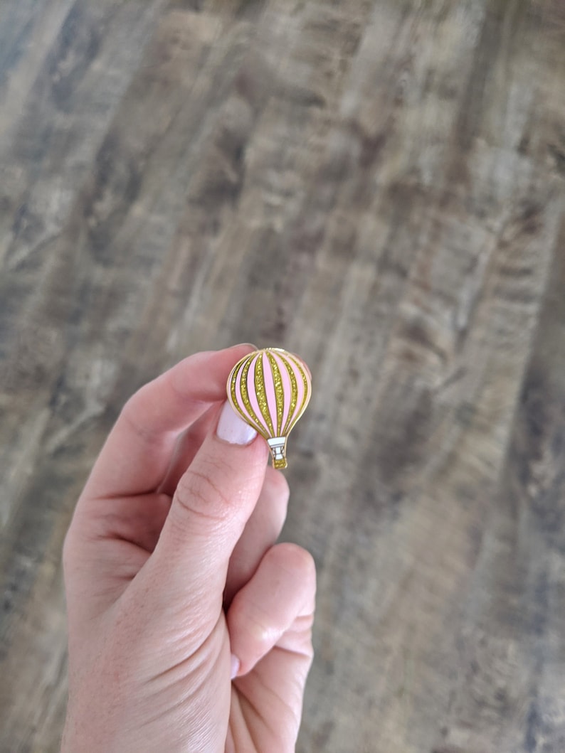 Enamel Pins Hot Air Balloon Glitter Pink Gold Hard Enamel Etsy