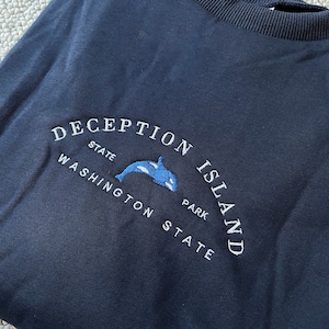 Sudadera bordada / Suéter hecho a mano 100 % algodón / Diseño de jersey / Bordado del estado de Washington de Deception Island
