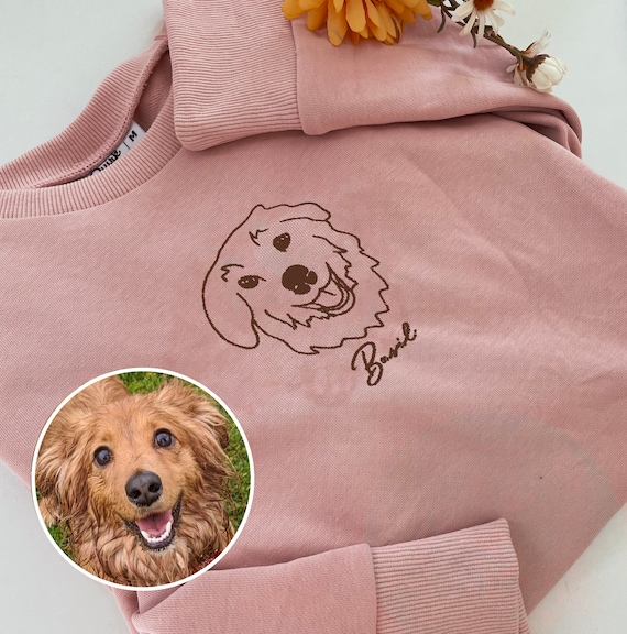 Personalised Pet Embroidered Sweatshirt Clothing 100 Cotton Handmade Sweater Shirt Design Custom Dog Cat Line Drawing Etsy