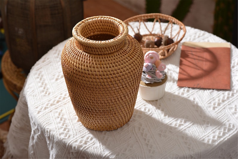 Rattan Vase Wicker Flower Vase Rustic Style Flower Vase Etsy