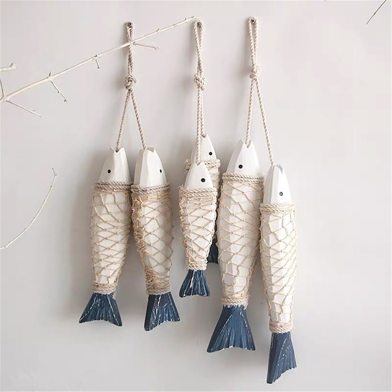 2 PCs Vintage Wooden Fish Wall Decor Rustic Wood Fish Nautical Etsy