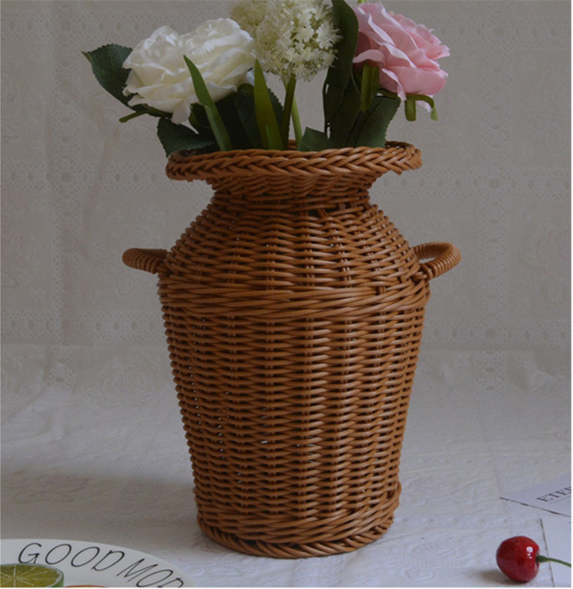 Rattan Vase Wicker Flower Vase Country Rustic Style Flower Etsy