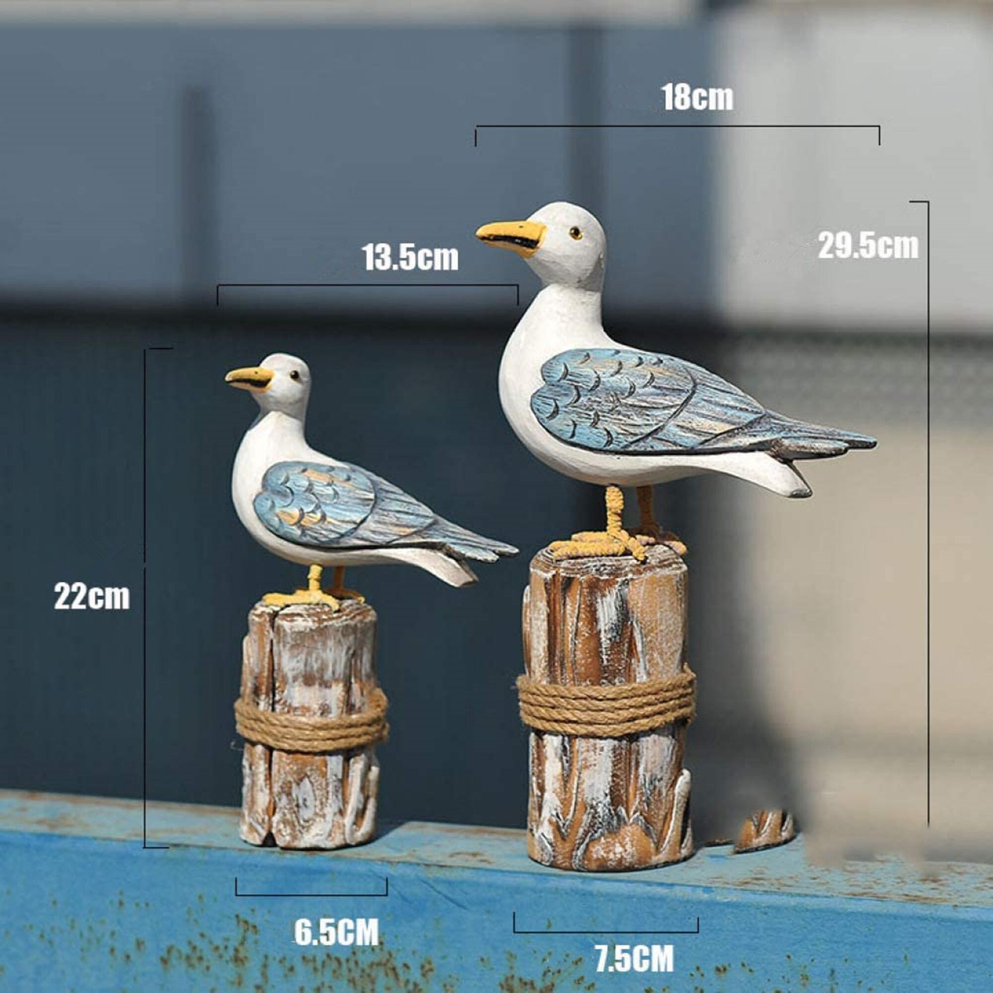 2PCs Wooden Seagull Nautical Bird Figurines Hand Carved Wood Etsy