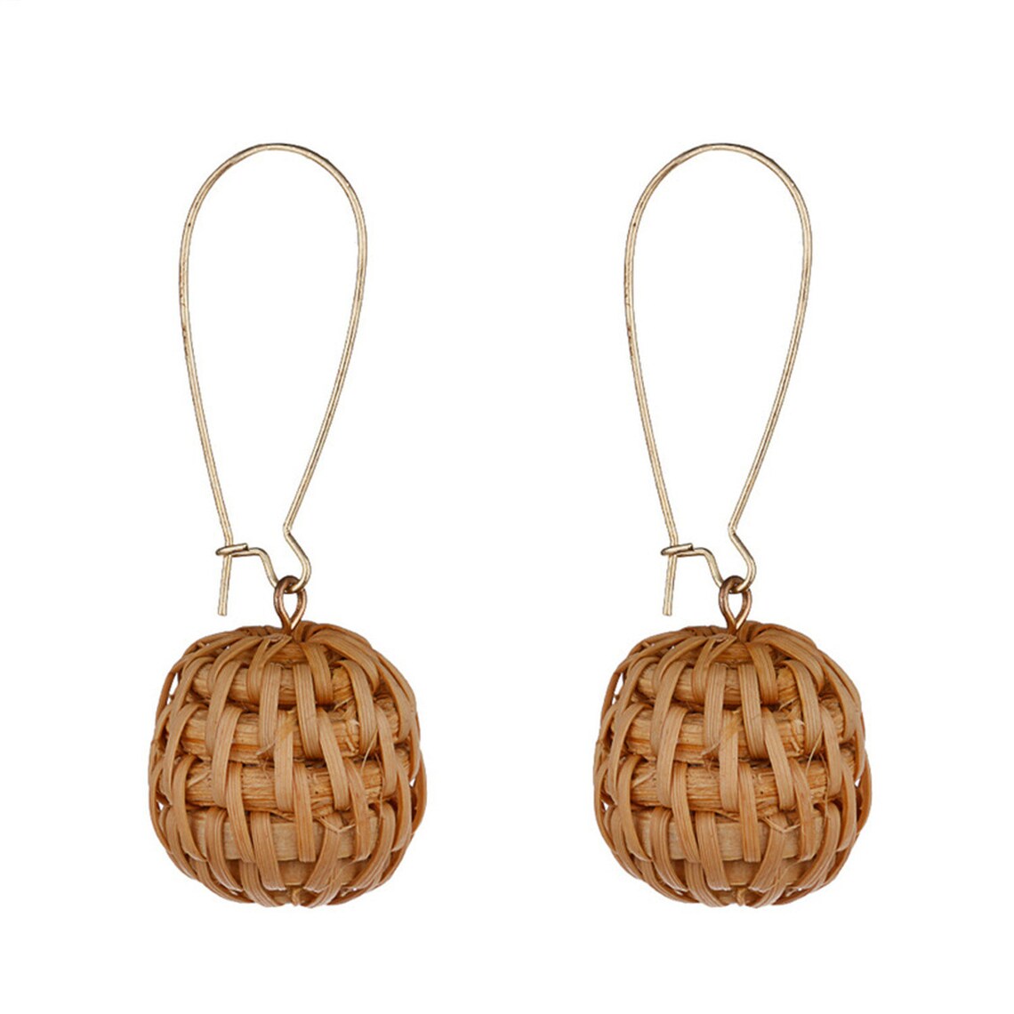 Straw Weave Earrings Rattan Vine Braid Ball Hollow Drop Etsy