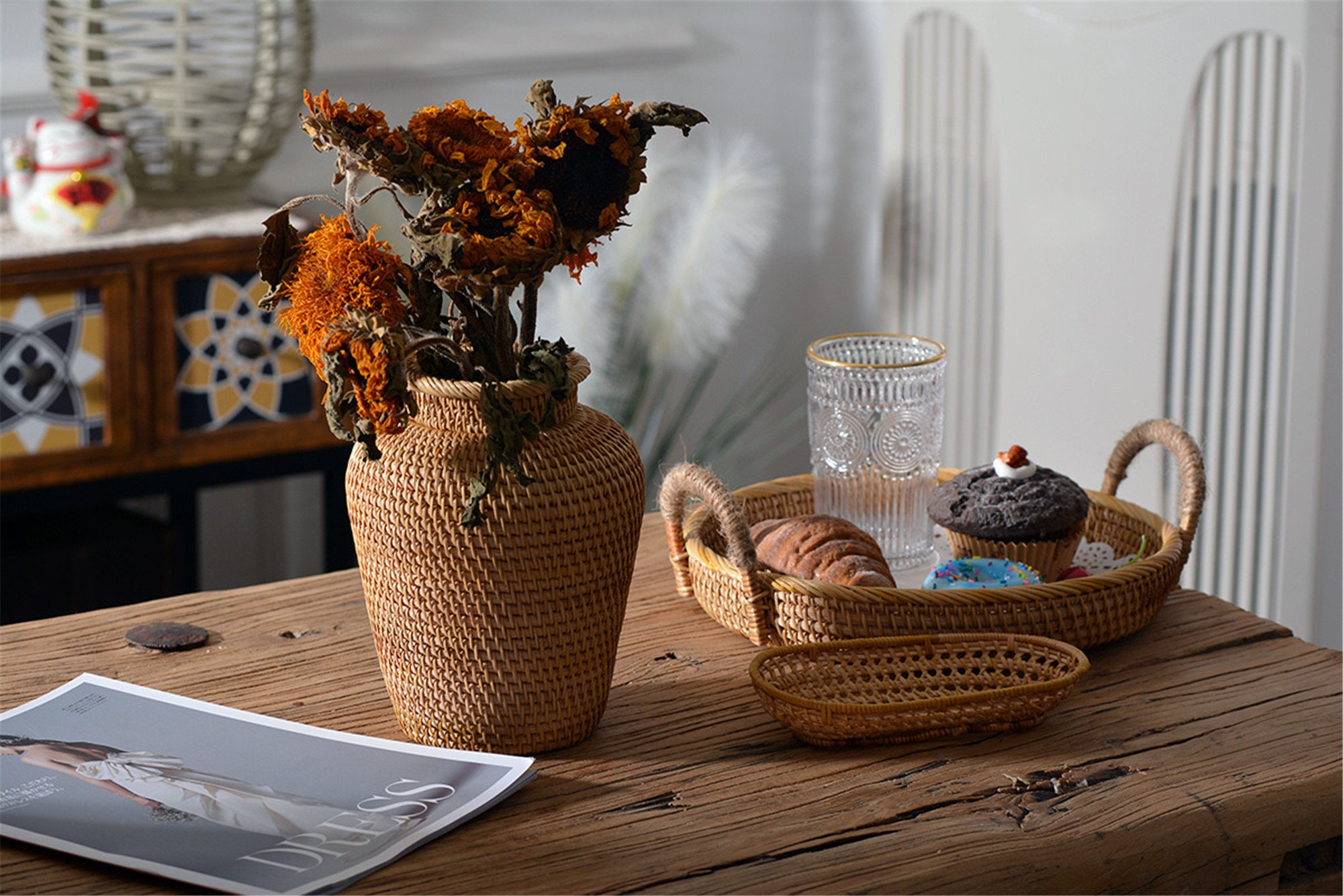 Rattan Vase Wicker Flower Vase Rustic Style Flower Vase Etsy