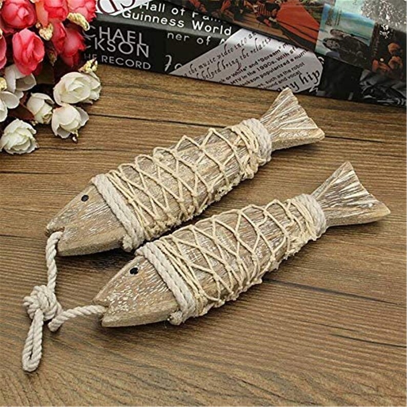 2 PCs Rustic Wooden Fish Vintage Wall Hanging Decor Nautical Etsy