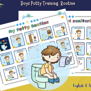 Boys Step by Step Bathroom Routine and Potty-Training Autism Special Needs Communication Flashcards English and Spanish