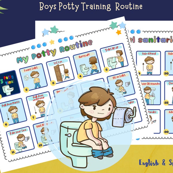 Bathroom Routine Visual Picture Communication Cards Toilet Training Autism Special Needs Digital Download English Español